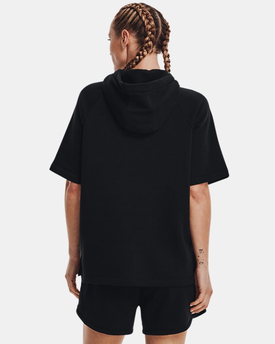 Sweat à capuche et manches courtes UA Rival Fleece pour femmes, Black, pdpMainDesktop image number 1